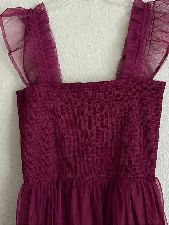 Melloday Strappy Smocked Tiered Chiffon Maxi Dress in wine - Picture 5 of 6